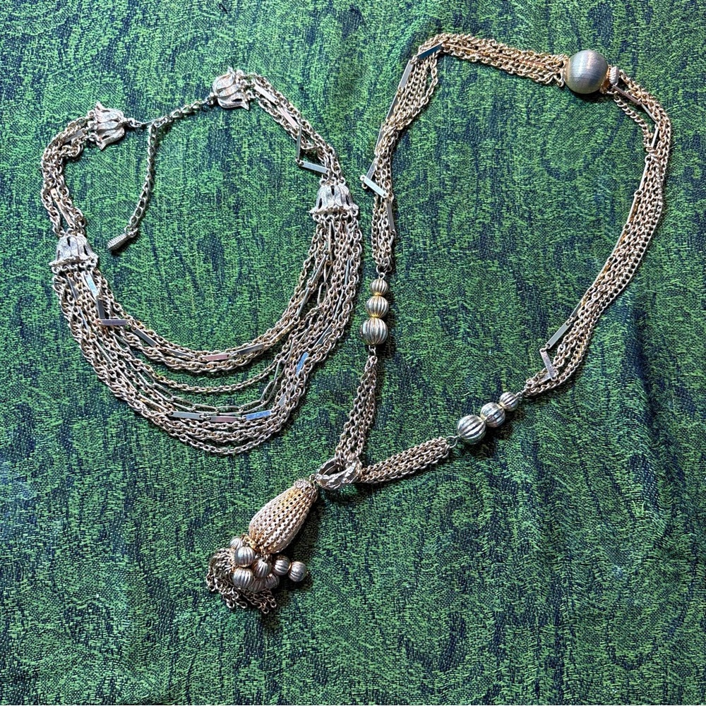 Vintage gold necklace bundle layered statement jewelry fancy decorative filigree